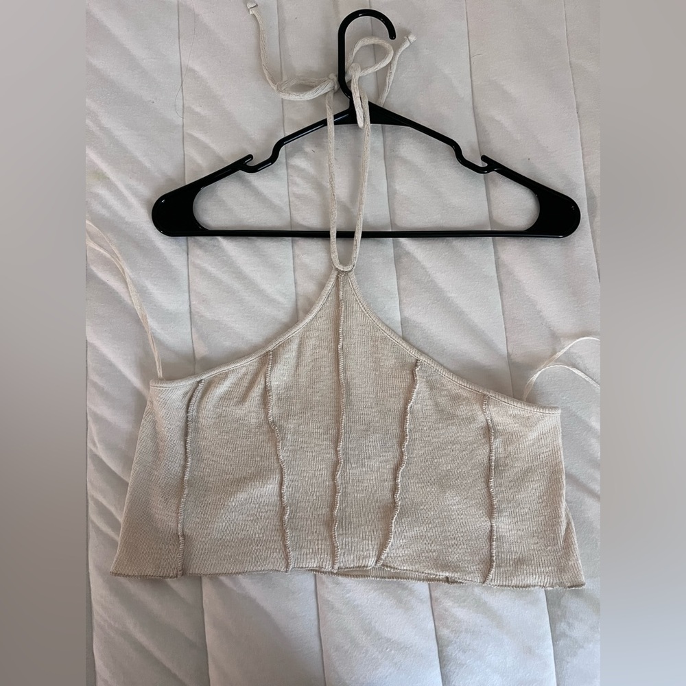 Urban Outfitters Beige Crop Halter Tank Top